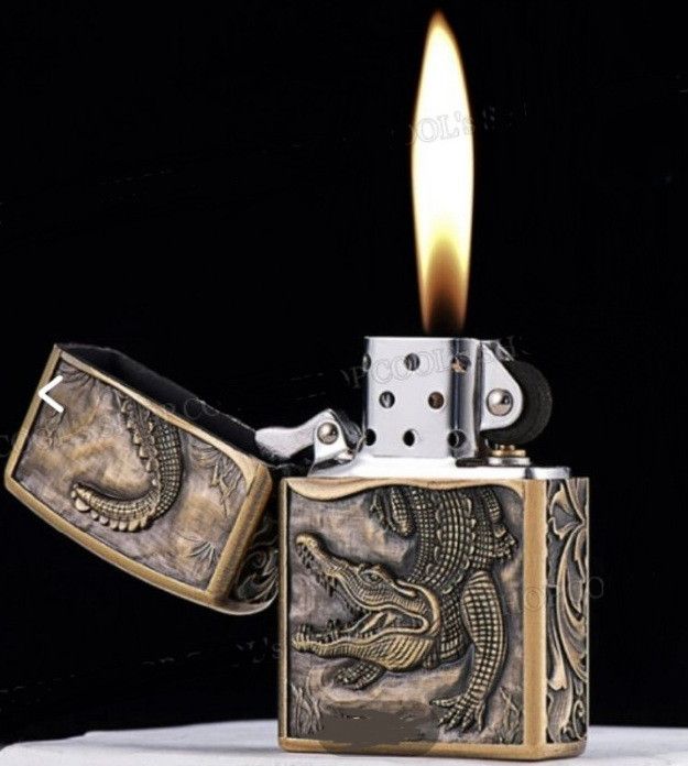 Бензиновая зажигалка Zorro «Crocodile Antique Copper» Античное серебро