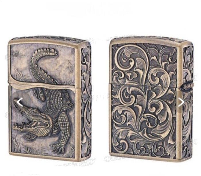 Бензиновая зажигалка Zorro «Crocodile Antique Copper» Античное серебро