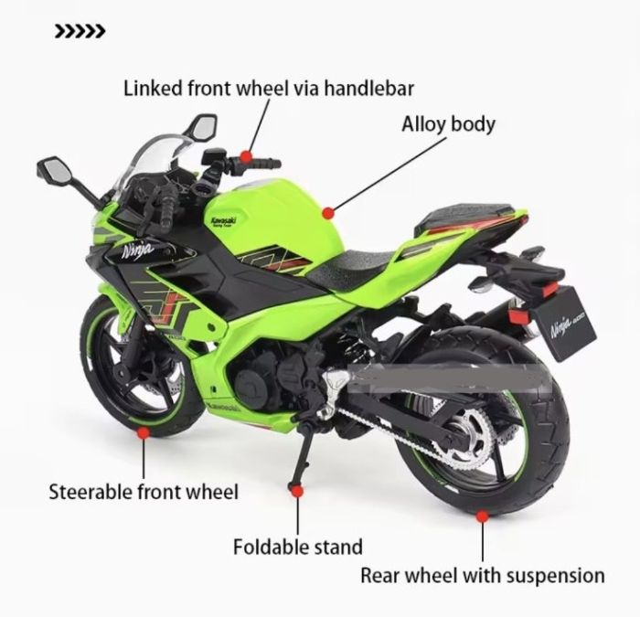 Масштабная модель Kawasaki Ninja 400 (2023) Green 1:12 CCA Licensed Diecast Model