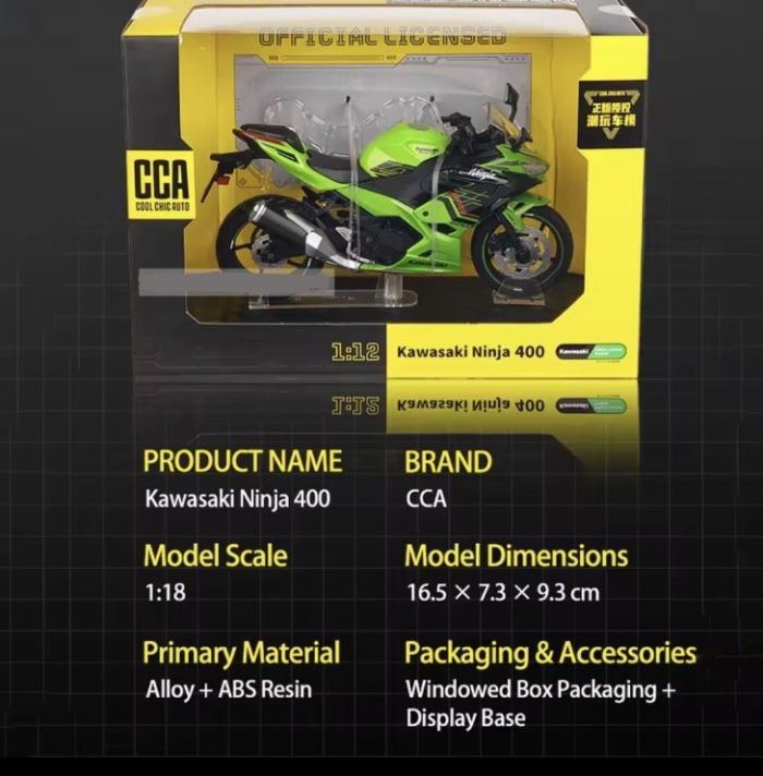 Масштабная модель Kawasaki Ninja 400 (2023) Green 1:12 CCA Licensed Diecast Model