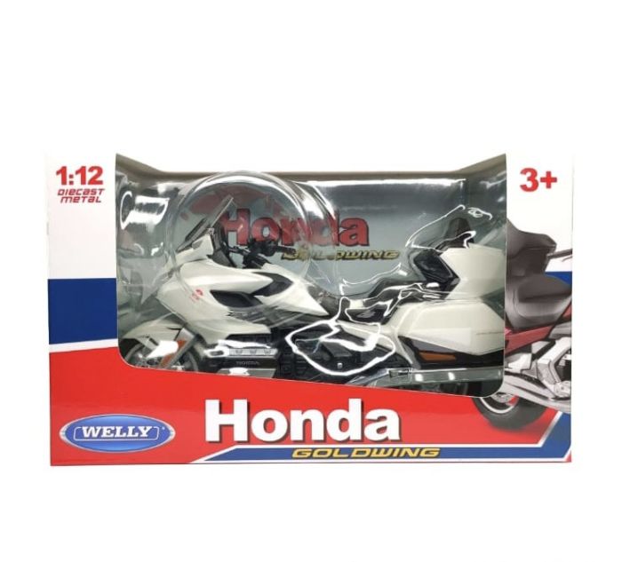 Коллекционная модель мотоцикла Honda Gold Wing - Масштаб 1:12 (Welly) цвет белый