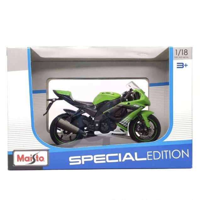 Коллекционная модель мотоцикла Kawasaki Ninja ZX-10R (Maisto) - Масштаб 1:18 ярко-зеленая