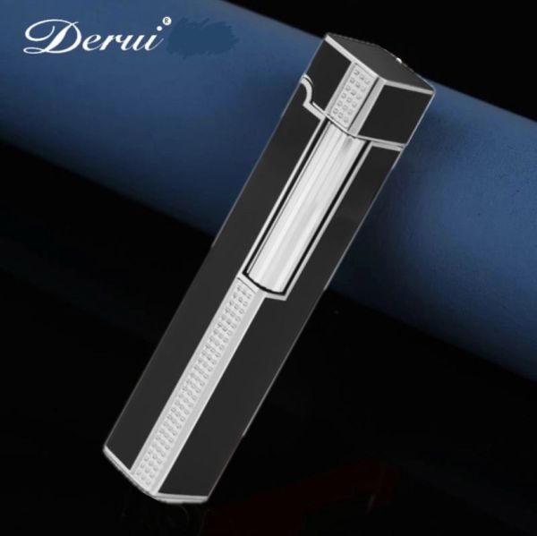 Элегантная газовая зажигалка Derui (черный глянец) в подарочной упаковке