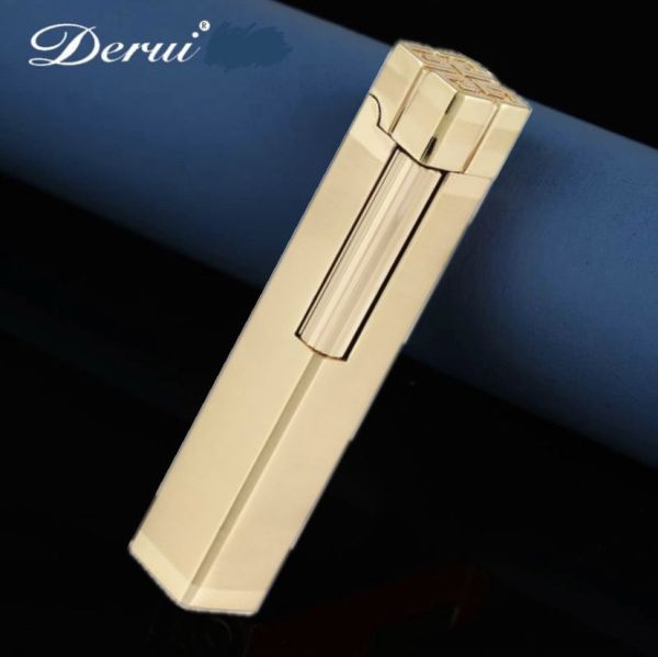 Элегантная газовая зажигалка Derui (золотистая) в подарочной упаковке