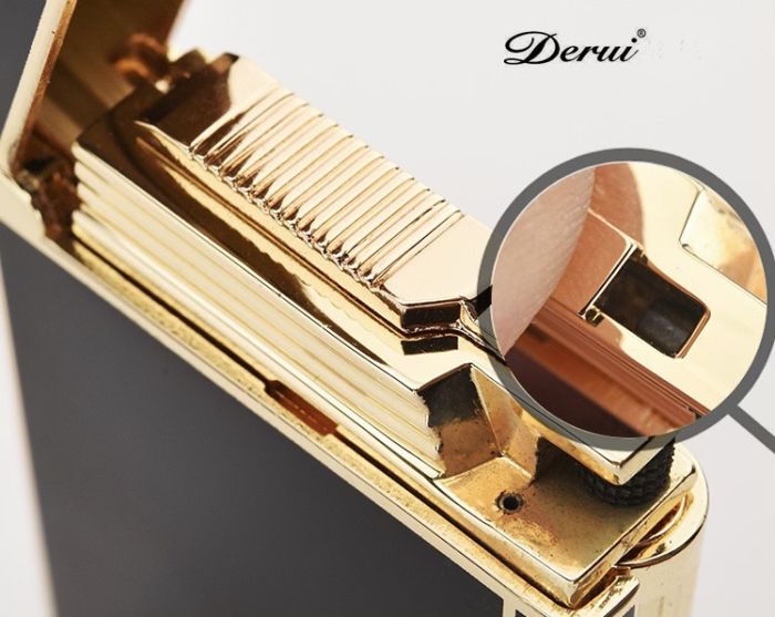 Элитная газовая зажигалка Derui R-09 Classic Black & Silver с фирменным кликом