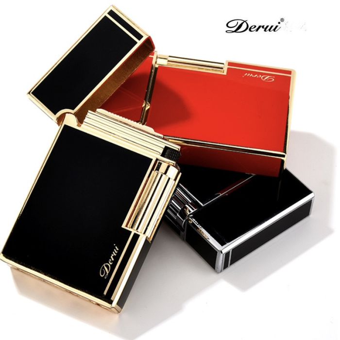 Элитная газовая зажигалка Derui R-09 Classic Black & Silver с фирменным кликом